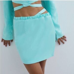 For Love and Lemons Marie Side Cut-out Mini Skirt in Aqua Sz XS NWT